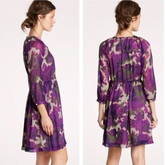 J Crew Purple Watercolor Silk Dress size 0 - Picture 1 of 7